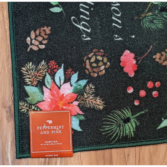 Peppermint and Pine Holiday Accent Rug SEASONS GREETINGS 19.7" x 30" NEW - Picture 2 of 4